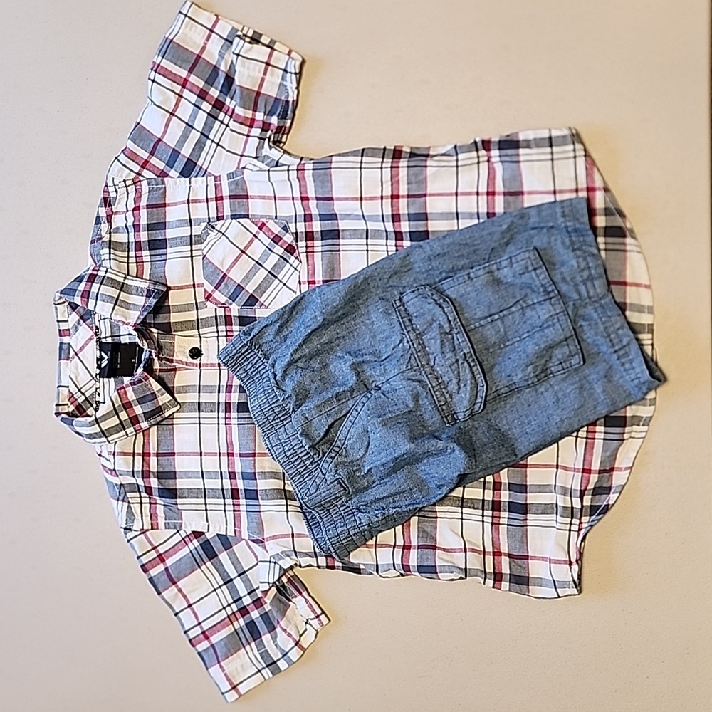 Boy's Cargo Shorts and Button-Down Shirt Bundle